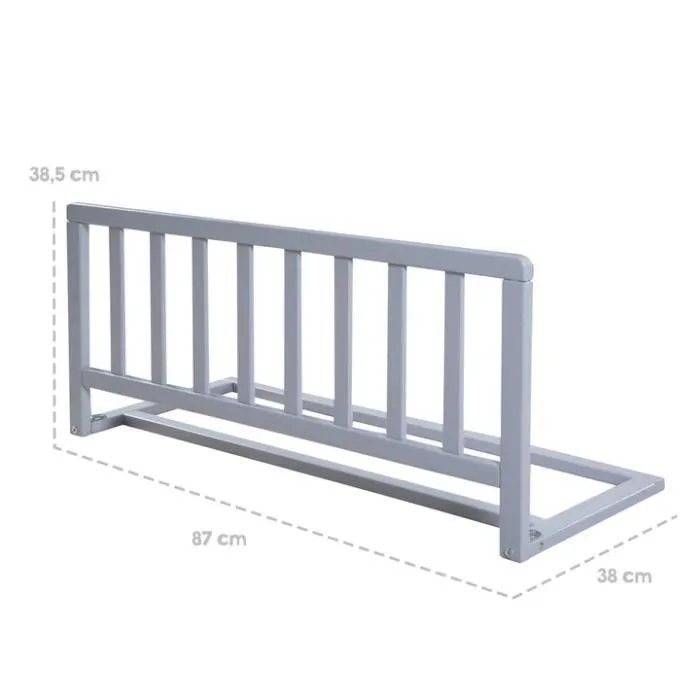 Barrière de Lit en Bois 90 cm ROBA - Protection Anti-Chute pour Bébés et Enfants - Gris-2