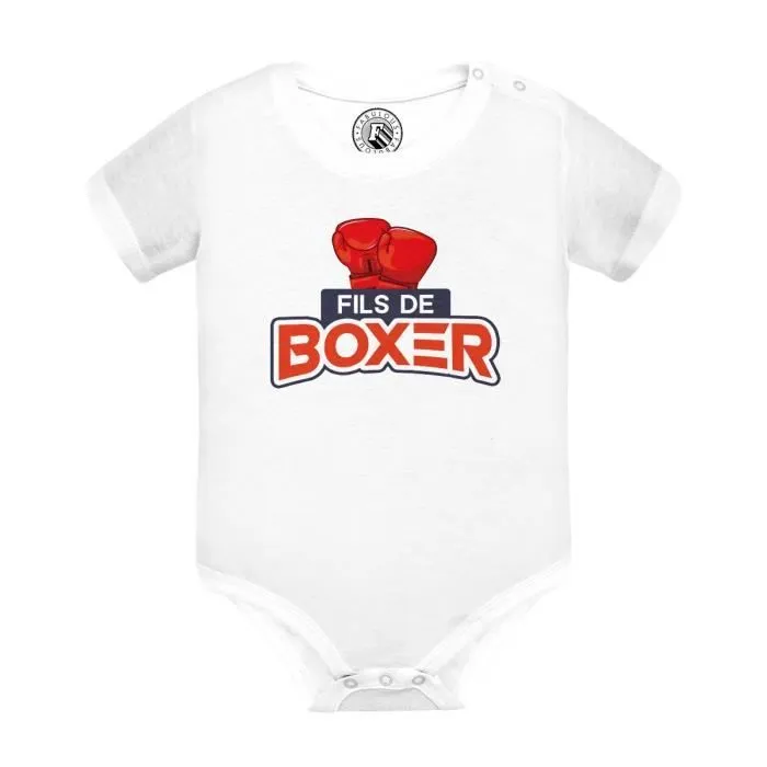 Body Bébé Manche Courte Blanc Fils de Boxer Enfant Combat Humour Boxe-0