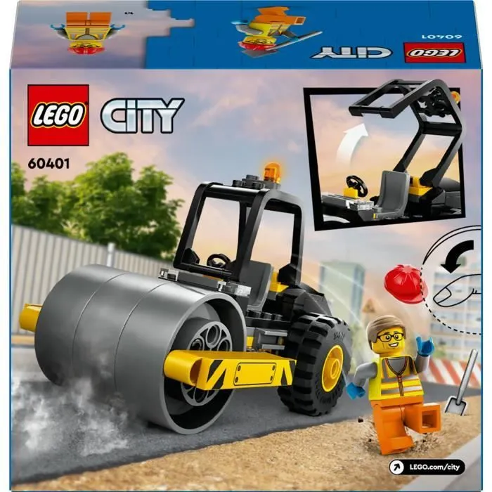 LEGO® 60401 City Le Rouleau Compresseur de Chantier, Maquette de Jouet de Camion avec Minifigurines d'Ouvrier-5