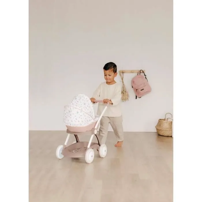 Poussette Landau pour poupée Baby Nurse - Smoby - Avec nacelle et canopy en plastique - Rose et blanc-2