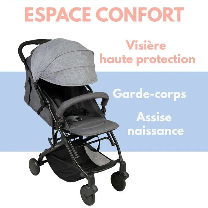 Bambisol Poussette Citadine YUKO² | Dès la Naissance, Pliage 1 Main | Gris Chiné Eco-1