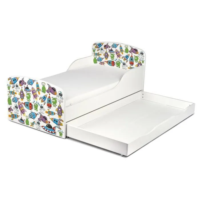 Moderne Lit d'Enfant Toddler en bois avec un matelas et un tiroir Monde Cosmique-1