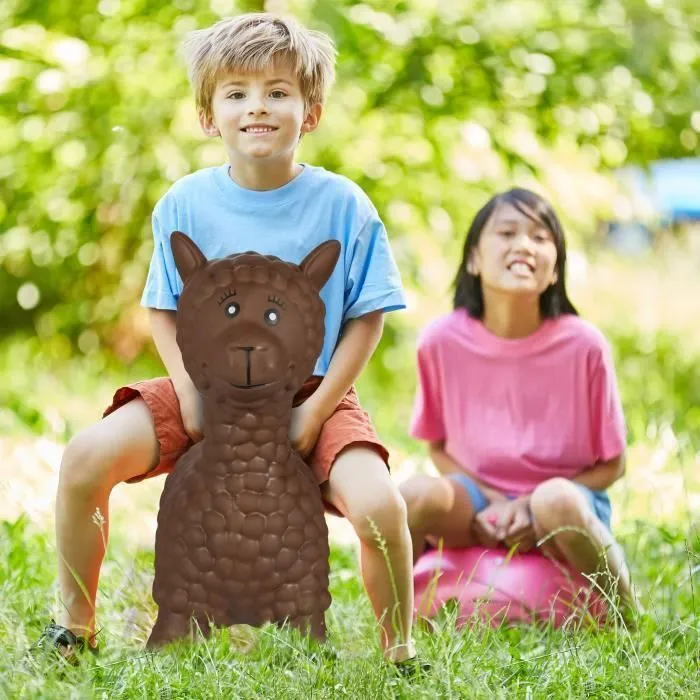 Relaxdays Animal sauteur en forme de lama, avec pompe à air, 3 ans et plus, sans BPA, jouet gonflable, marron-2