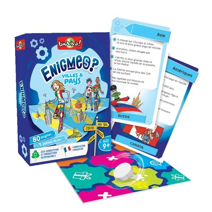 Jeu de cartes Bioviva Enigmes Villes et Pays - BIOVIVA - Pour enfants à partir de 8 ans - Bleu-2