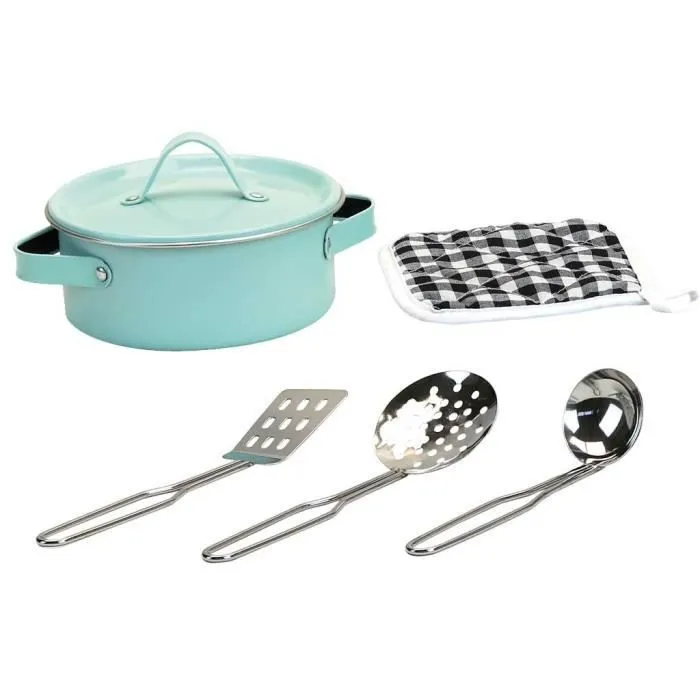Dinette vintage bleue en métal - VILAC - Set de dinette métal vintage 7 pièces-2