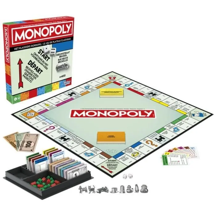 Monopoly classique, jeu de société de plateau, avec boîte de rangement et pions grand format, 2 à 6 joueurs, version FR, dès 8 ans,-5