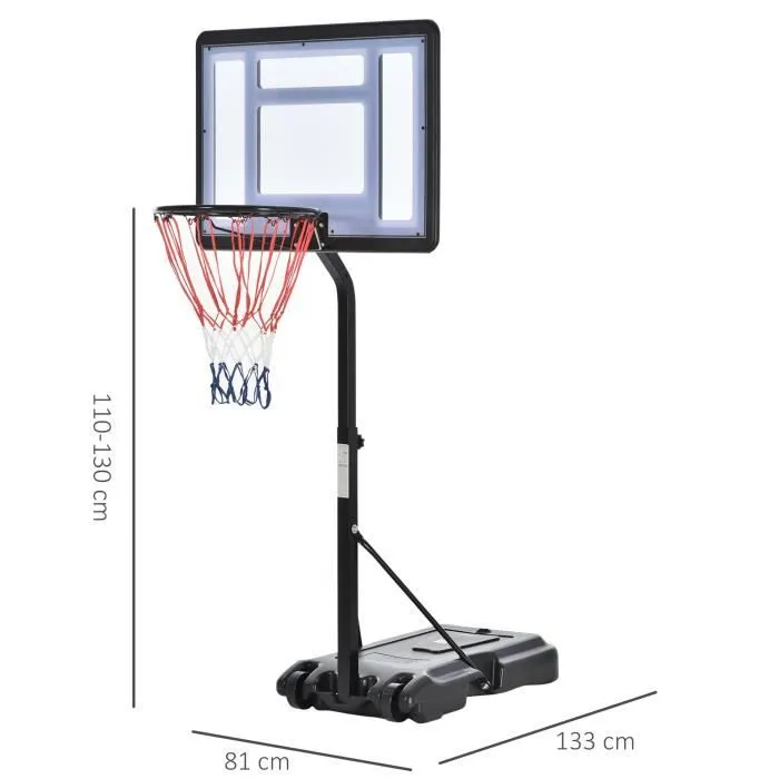 Panier de Basket-Ball sur pied pour bord de piscine poteau panneau base de lestage sur roulettes hauteur arceau réglable 1,1-1,3 m-2