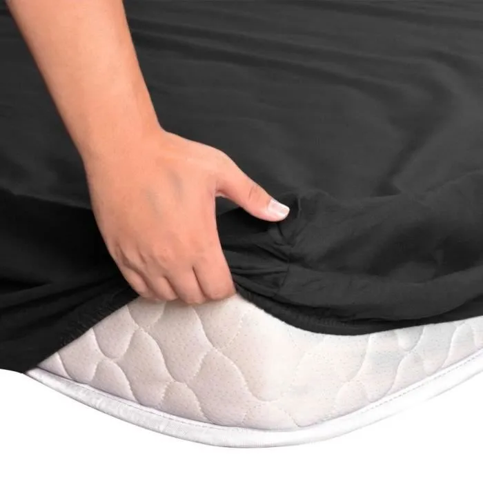 Draps de lit - Coton - Noir - 160 x 200 cm - 2 pièces - Coins élastiqués-2
