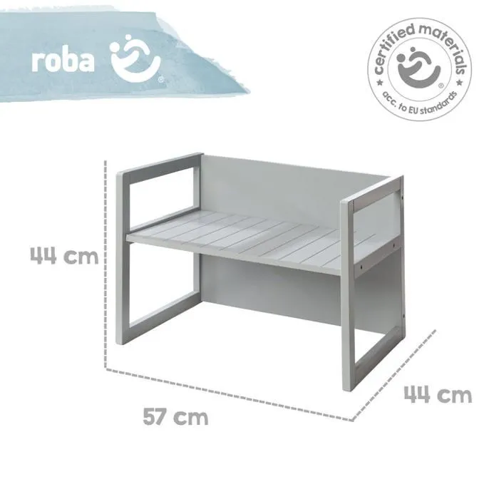 ROBA Banquette Enfant Réglable à 2 Hauteurs d'Assise - Convertible en Table - Style Campagne - Gris-4