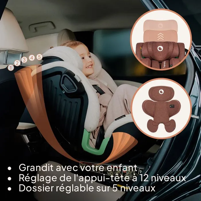 Siège-auto évolutif 40-150cm LIONELO Harmony iSize - Pivotant 360° - ISOFIX - 60% bambou - Groupe 0+/1/2/3 - Rouge brique-4