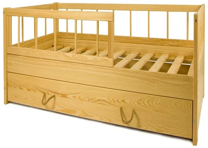 Lit d'Enfant en Bois naturel Style Scandinave 160x80cm avec Barrière et Double Couchage : Confort et Sécurité Assurés - Bois-0