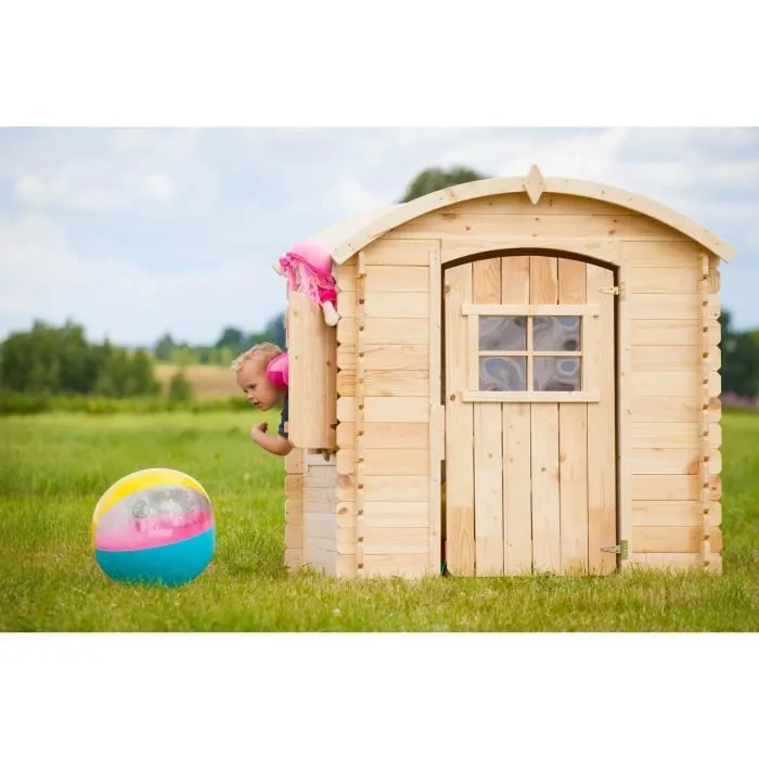 Maisonnette en Bois pour enfant - TIMBELA - H145 x 105 x 130 cm - Ep. 19 mm - Pin / épicéa-0