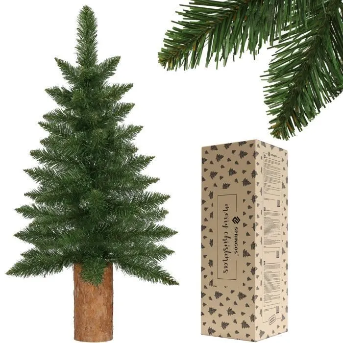 Sapin de Noël artificiel - SPRINGOS - 100 cm - Vert avec tronc naturel - PVC, PE - Intérieur-1