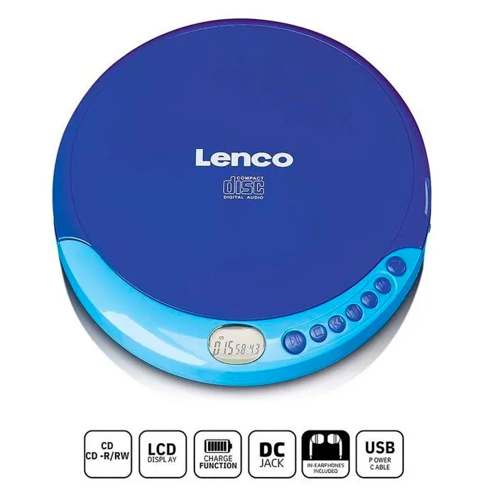 Lecteur CD Portable - Lenco - CD-011 - Écouteurs inclus - Rechargeable - Couleur Bleu-0