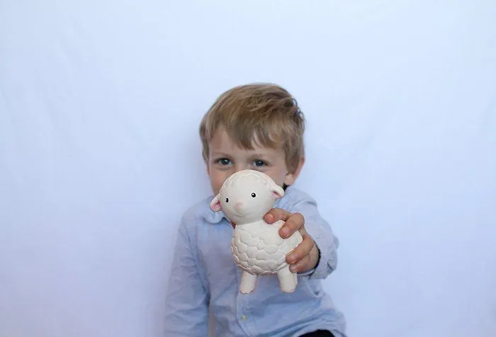 Jouet sensoriel LANCO Agneau en caoutchouc naturel pour bébé dès la naissance - Blanc - 7x4x10,5 cm-2