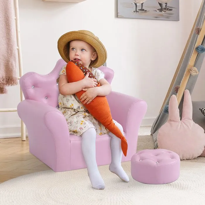 Ensemble fauteuil et pouf enfant design couronne de princesse - HOMCOM - Rose - 3 ans et plus-1