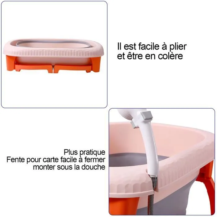 Grande baignoire pliable ultra compact kikido, baignoire enfant en plastique avec bouchon de vidange, pieds pliable-orange-1