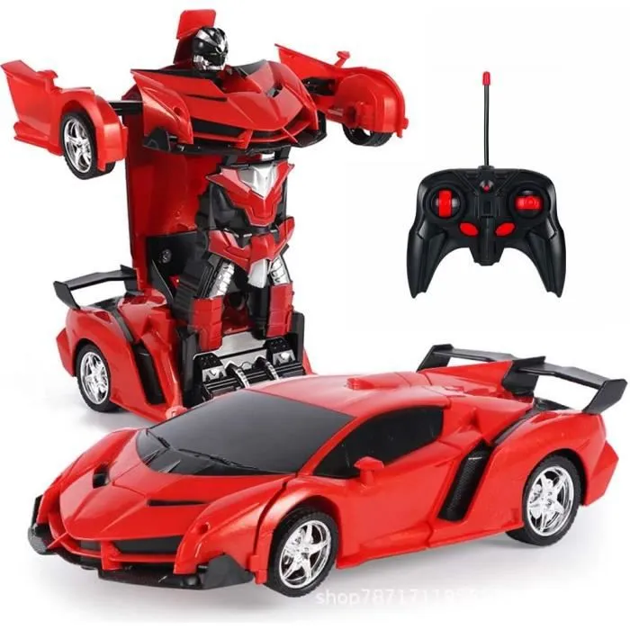 Voiture télécommandée transformable en robot - Voiture RC 2 en 1 - Rouge - Enfant - Mixte-3