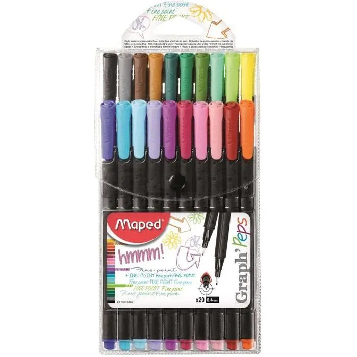 Feutres fins - MAPED - Graph' Peps - Lot de 20 - Pointe métal 0,4 mm - Préhension triangulaire-0