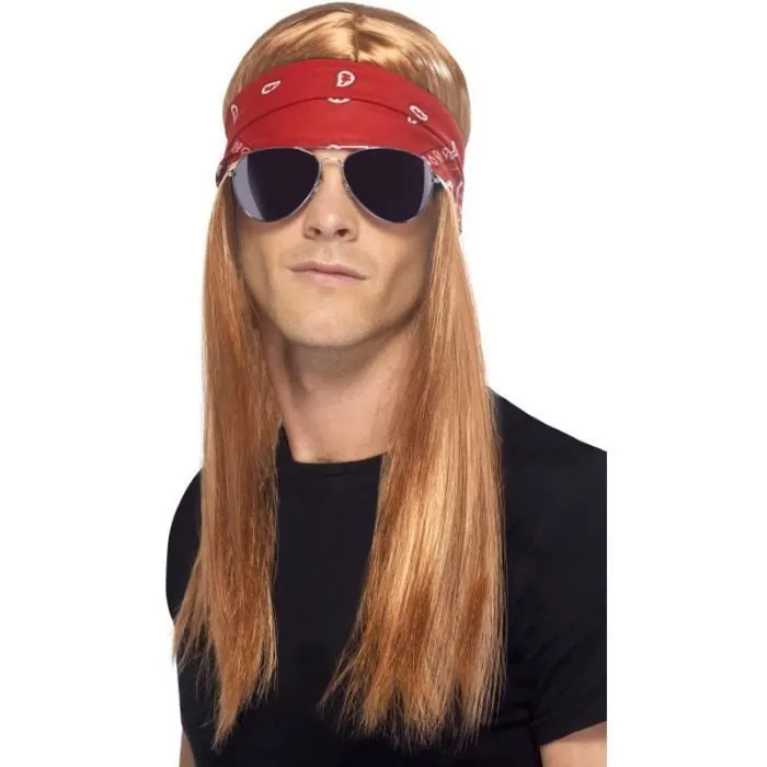 Perruque et bandana rockeur Taille Unique-0