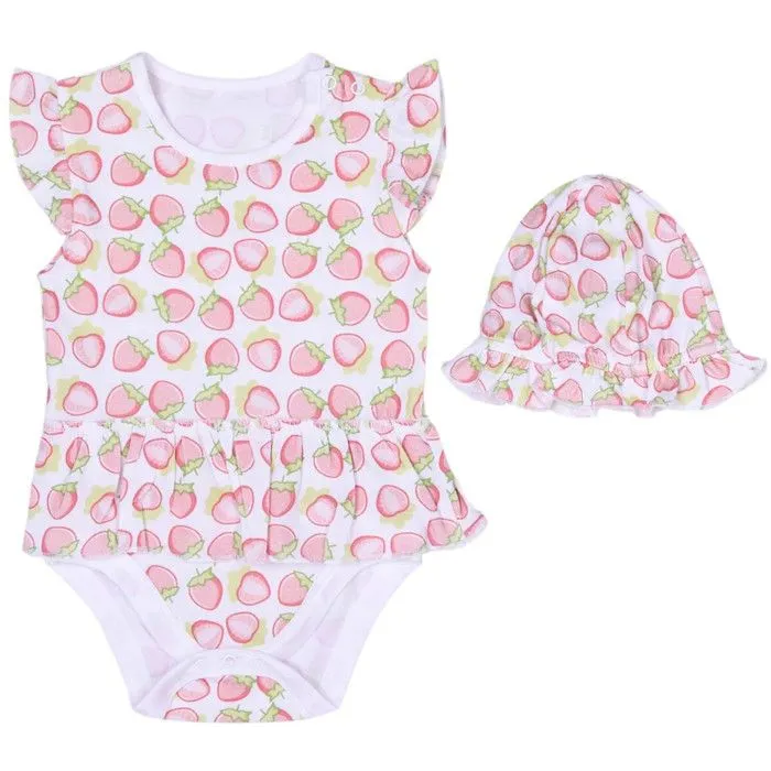 Robe body et chapeau en coton bio Fraise-0