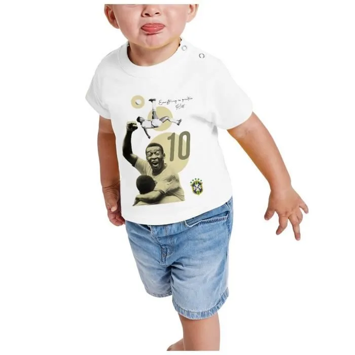 T-shirt Bébé Manche Courte Blanc Pele Brésil Vintage Footballeur Foot Star-1