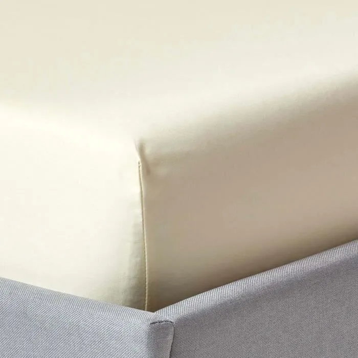 Drap housse 150x200 cm Grand bonnet 46 cm et jupe élastique 100% satin de coton égyptien 1000 fils Coloris Crème-0