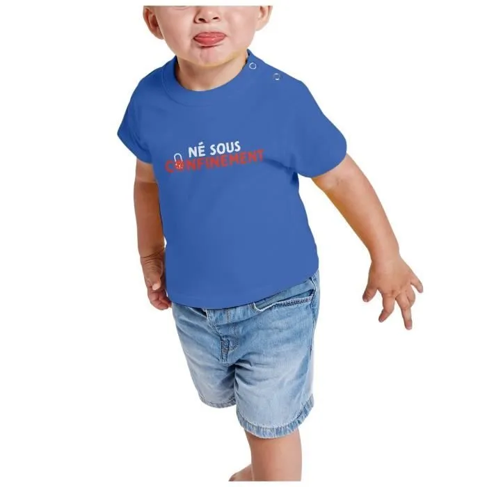 T-shirt Bébé Manche Courte Bleu Né Sous Confinement Bébé Nouveau Né-1