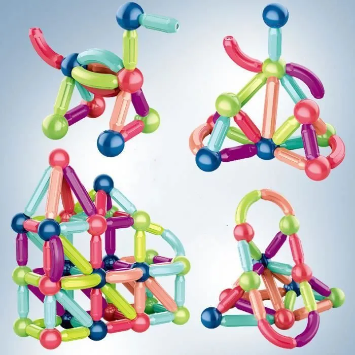 Jeu de Construction Magnétique, 57 Pièces Montessori Jeux Aimanté Enfant Jouet Petit Montessori Jouet Enfant-3
