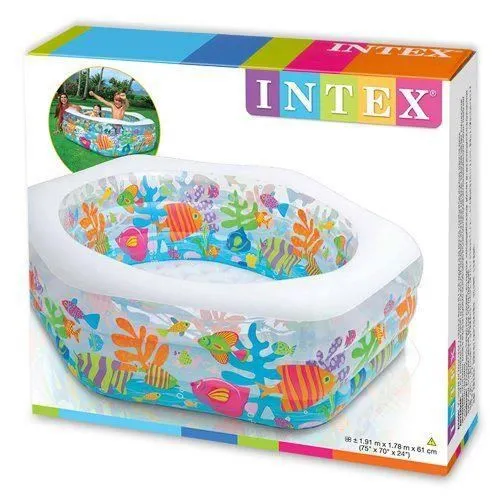 Intex Piscine hexagonale gonflable Ocean Reef sans phthalate, 191 x 178 x 61 cm - 12-56493NP-2