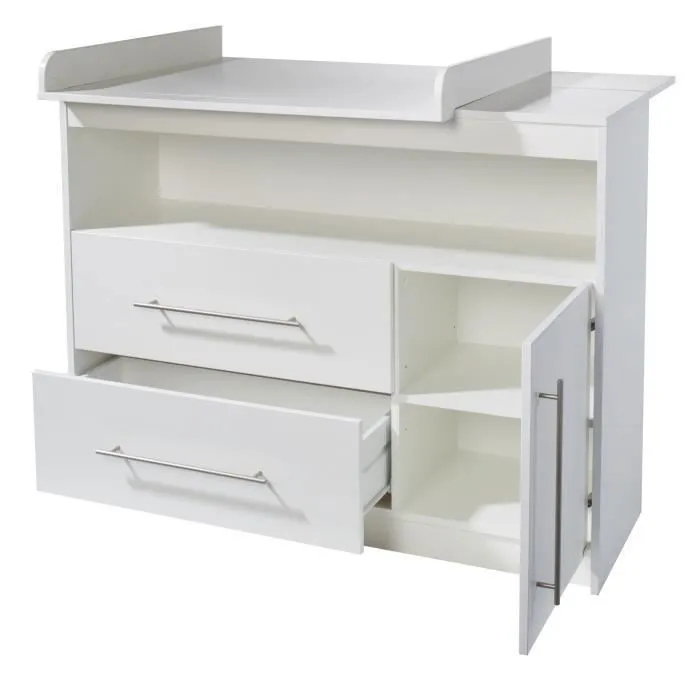 Commode à Langer ROBA Maren - Blanc - Plan Amovible - 2 Tiroirs - 1 Porte - Compartiment Ouvert-1