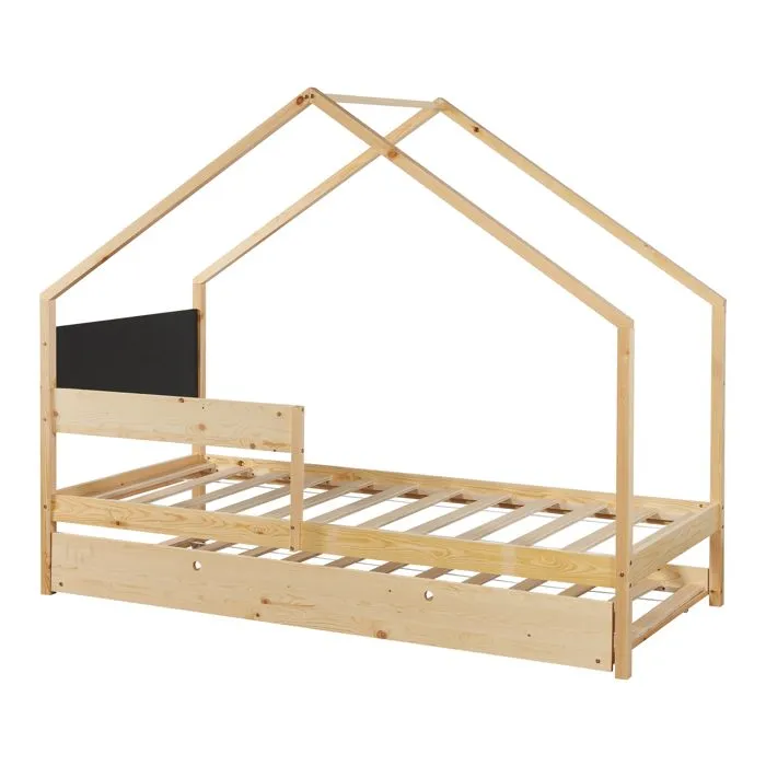Lit cabane gigogne Sodankylä bois de pin 90 x 200 cm naturel noir-4