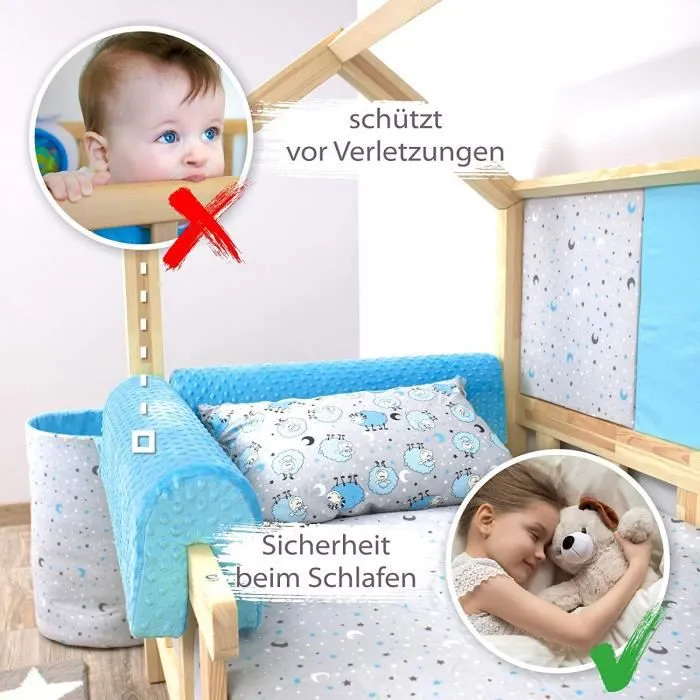 Tour de lit bébé complet respirant protège-lit bord en mousse Blue Minky - TOTSY BABY - 90 cm-2