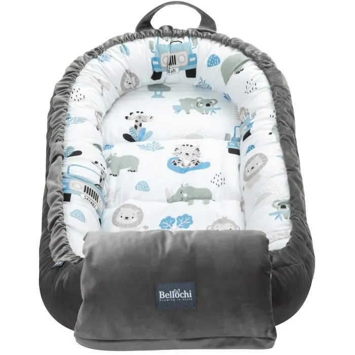 Bellochi Reducteur de Lit Bebe Cale Bebe pour Lit Cocon Bebe - Coton et Velours 90x60cm - Nid de Bebe - Safari-1