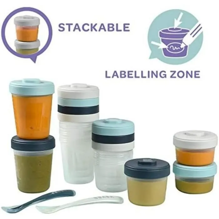 BÉABA - Lot 12 Portions Conservation et 2 Cuillères Silicone - Pack 1er Repas - Storm-2