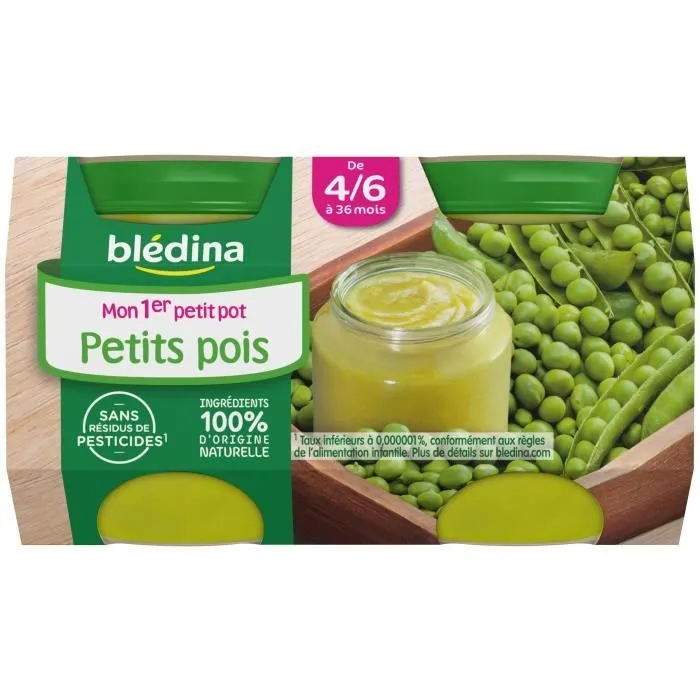 BLEDINA Mon 1er petit pot Petits pois - 2 x 130 g - Dès 4/6 mois-0