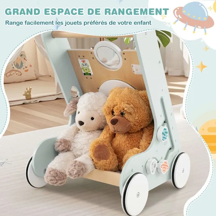 COSTWAY Trotteur Chariot de Marche sur Thème Spatial 8 en 1 avec Miroir & Perles & Xylophone, Roues, 1an+, Jouet Montessori, Vert-4