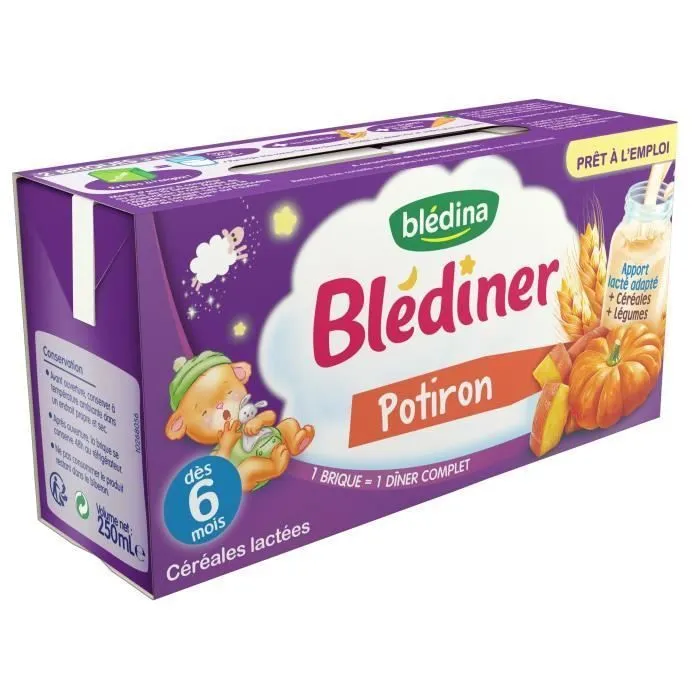Blédina Blédîner, Céréales bébé Lactées, Dès 6 Mois, Légumes, Potiron, 250 ml-1