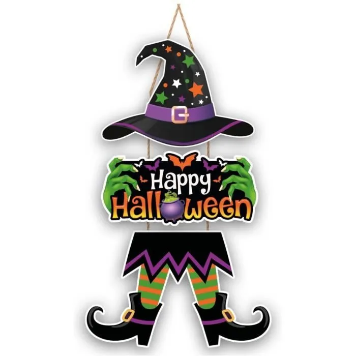 DÉCORATION MURALE BOIS SORCIÈRE HALLOWEEN 55CM- DECORATION DE FETE HALLOWEEN-0