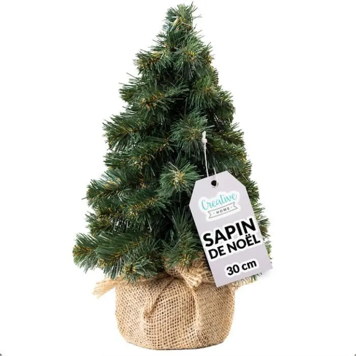 30cm Mini sapin de noel | Sapin de Noel Artificiel | Noel decoration |  Vert foncé | Naturel | Ambiance de fêtes | Support en jute-1