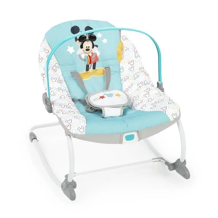 DISNEY BABY -MICKEY- Transat bébé à bascule évolutif 3-en-1 avec 3 Positions et arche avec jouets peluches Mickey amovible-0
