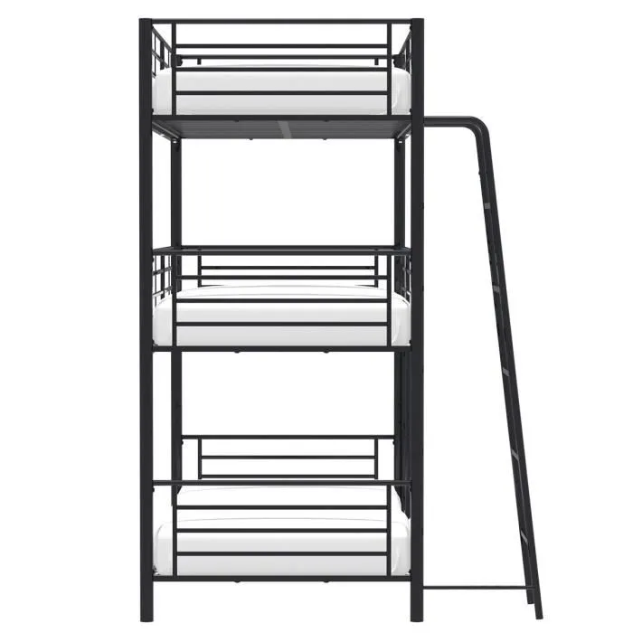 Lits superposés en métal - Noir - Sommiers inclus - 3x90x190 cm - TRIO-8