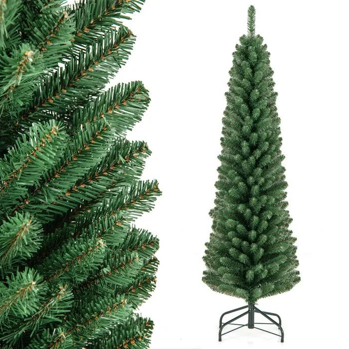 COSTWAY Sapin de Noël Artificiel 150 cm, 295 Branches en PVC, Support en Métal, Décoration de Fêtes pour Maison, Magasin, Bureau-0