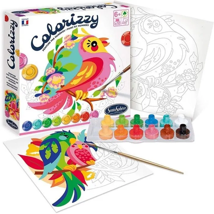 Peinture par numéros - SENTOSPHERE - Colorizzy Perruches - Rose et Multicolore - Pour Enfant à partir de 6 ans-0