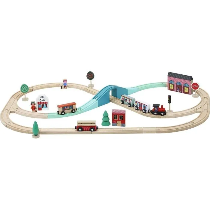Circuit de train en bois Grand Express - Vilac - 40 pièces - Multicolore - Mixte - A partir de 3 ans-2
