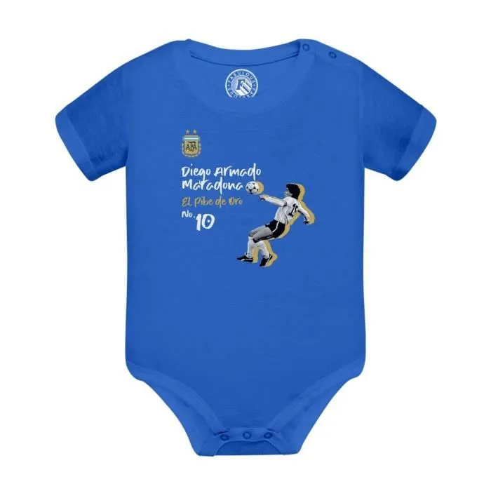 Body Bébé Manche Courte Bleu Diego Maradona Argentine Vintage Footballeur Foot Star-0