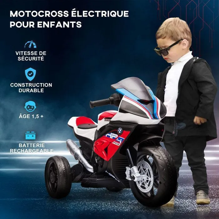 Moto électrique pour enfant BMW HP4 race 3 roues 6 V 2,5 Km/h phare effets sonores rouge-3