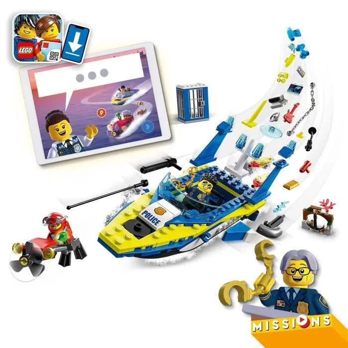 LEGO 60355 City Missions des Détectives de la Police sur l’Eau, Jouet de Bateau, une Prison et 4 Minifigurines, Enfants 6 Ans-1