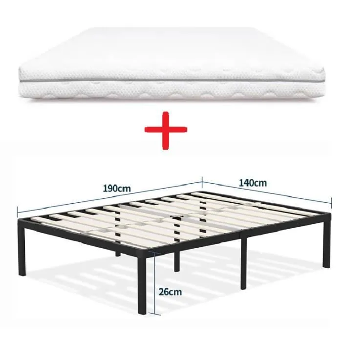 Ensemble Sommier + Matelas - 140x190cm - Mémoire de forme - 2 places - Monobloc-0