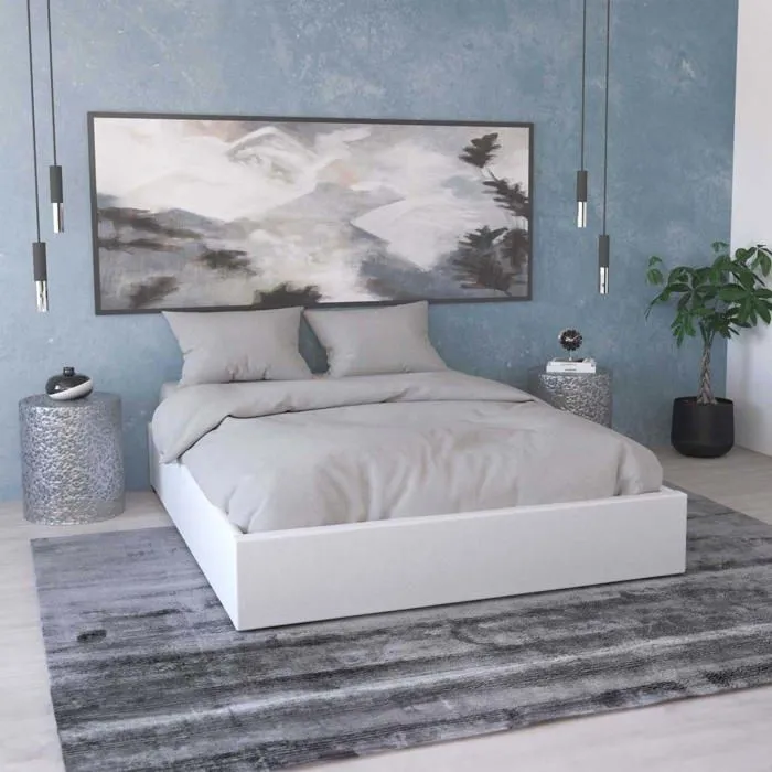 BAZIL - Lit sommier relevable avec coffre en simili cuir blanc 140x190 cm-1